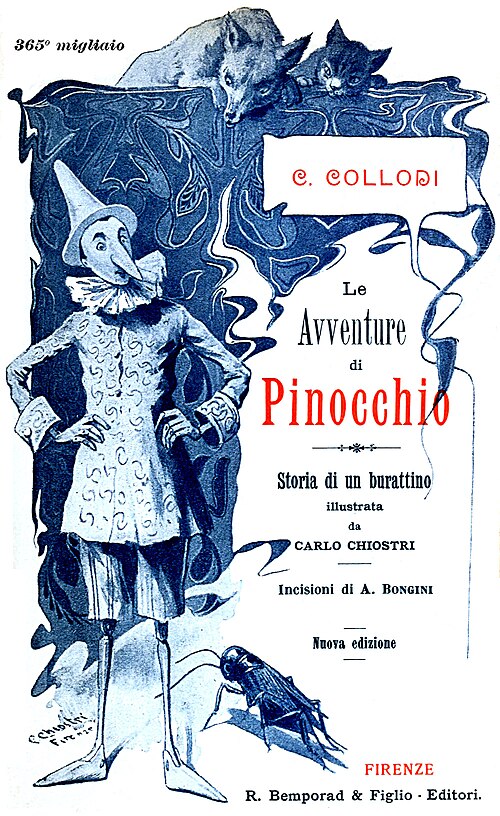 C. Collodi - Le Avventure di Pinocchio - Storia di un burattino illustrata da Carlo Chiostri - Incisioni di A. Bongini - Nuova edizione -  Firenze - R. Bemporad & Figlio · Editori.